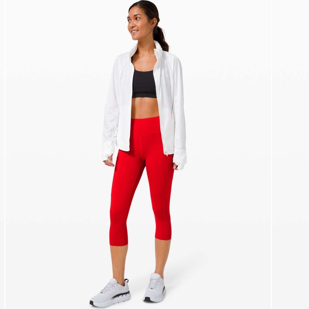 Lululemon Crop Leggings Coral Red In The Flow
